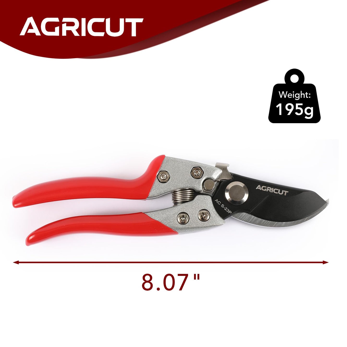AGRICUT Pruning Shears, 7/8-Inch Cut Capacity Hand Clippers, Bypass Pruners, Gardening Scissors with Sharp Steel Blade (Aluminum Handle, High Carbon Steel)