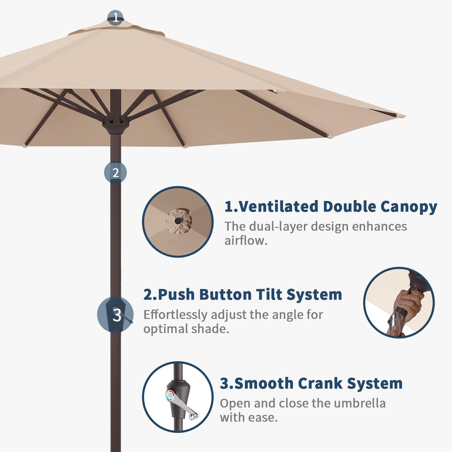 Patio Kingdom 10FT Patio Umbrella Outdoor Market Umbrella with Crank and Tilt, 8 Flexible Fiberglass Ribs, UV-Resistant Waterproof Canopy for Patio, Deck, Garden, Backyard, Beige