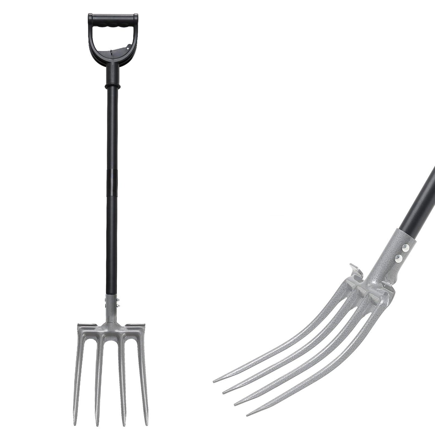 Lilyvane Garden Fork, 4-Tine Gardening Pitchfork with 35” Metal Handle, 46” Long Heavy Duty Digging Manure Forks for Farm Garden Mulch Spreading, Loosening,Potato Digging Composting Transplanting