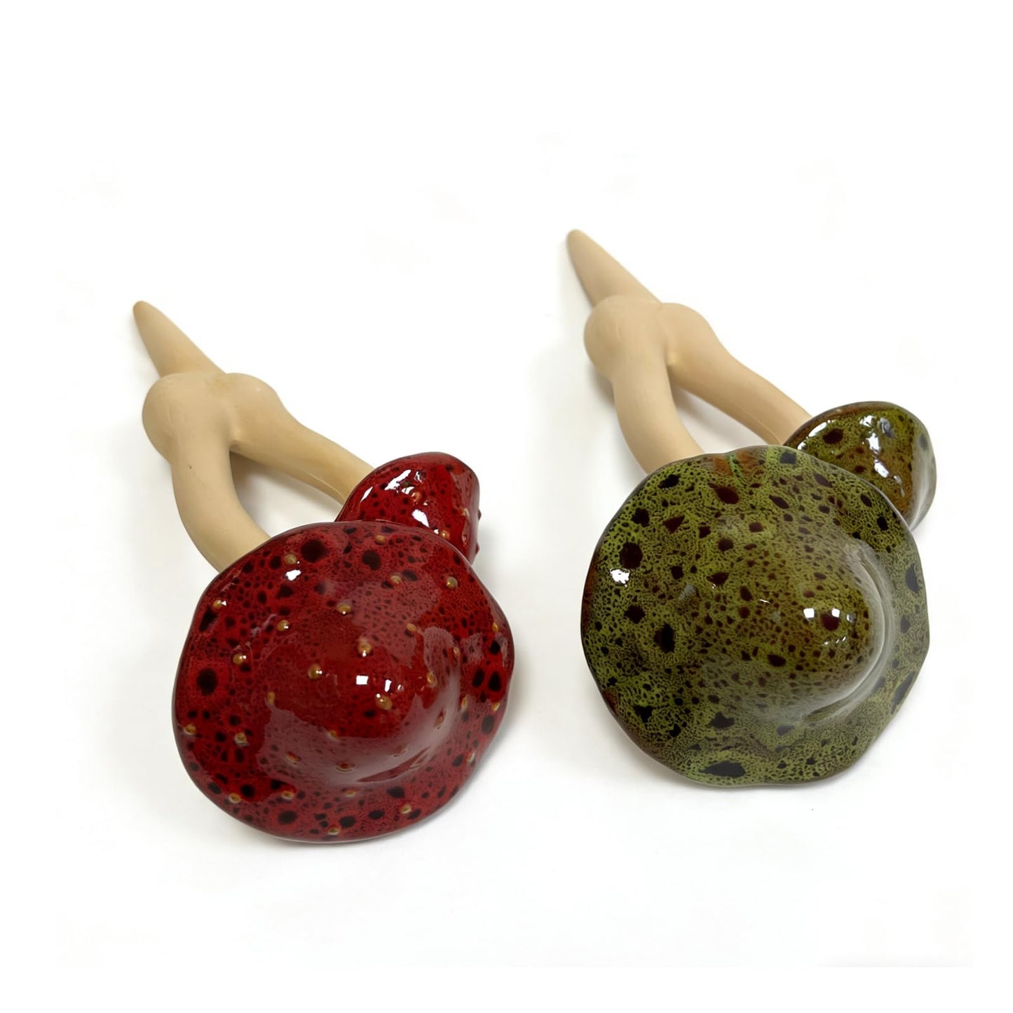 YCCKPPXTT 2pcs Ceramic Mushroom Garden Stake, Fairy Garden Figurines Decoration,Yard Outdoor Mushroom Decor, 11.8" in Height