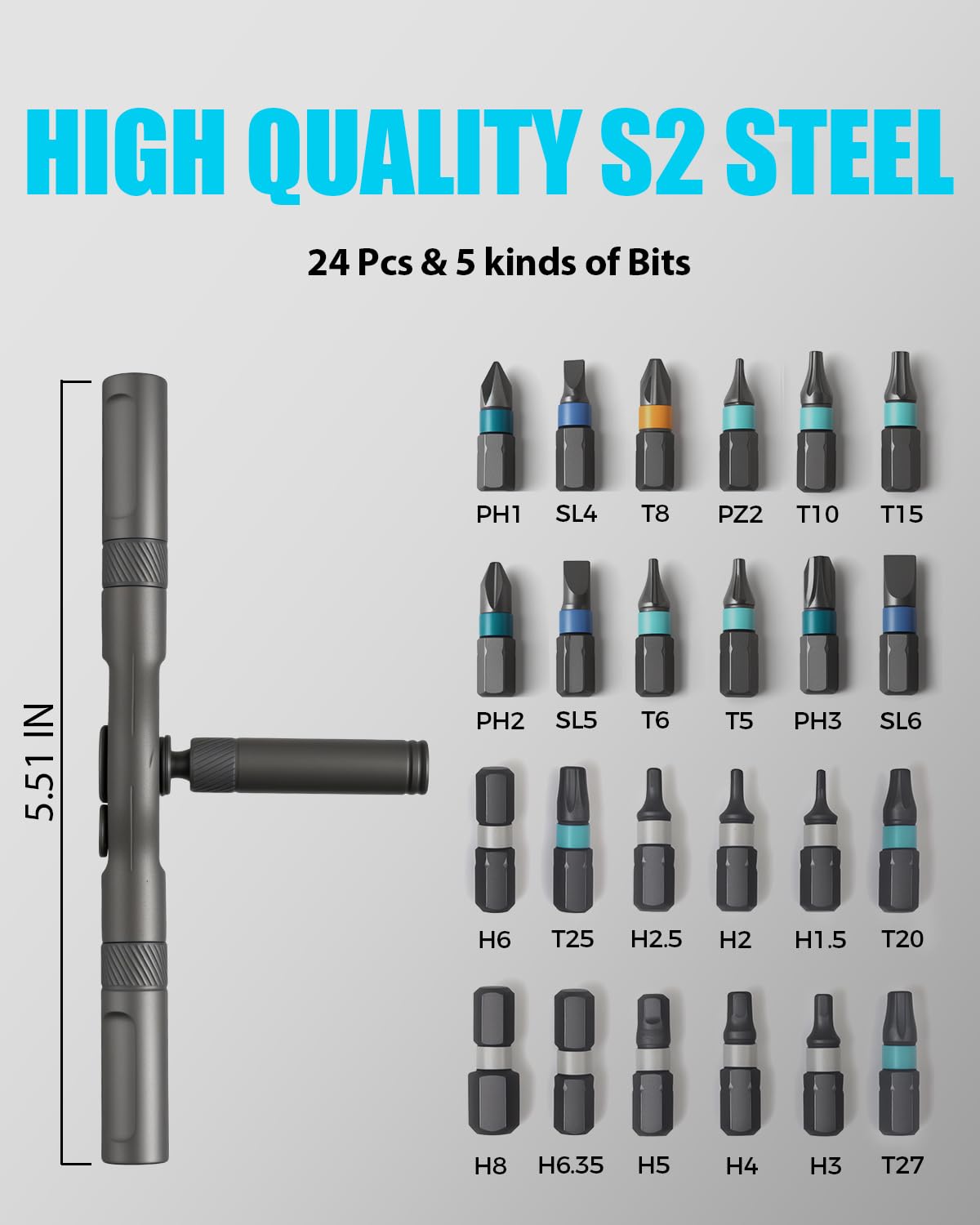 VMAN Ratchet Screwdriver Set, 24 in 1 magnetic Screwdriver sets, S2 Steel Bits, DIY Combination Flexible Shaft, Suitable for Furniture Assembly, Precision Electrical Appliance Repair, Bicycle Tools