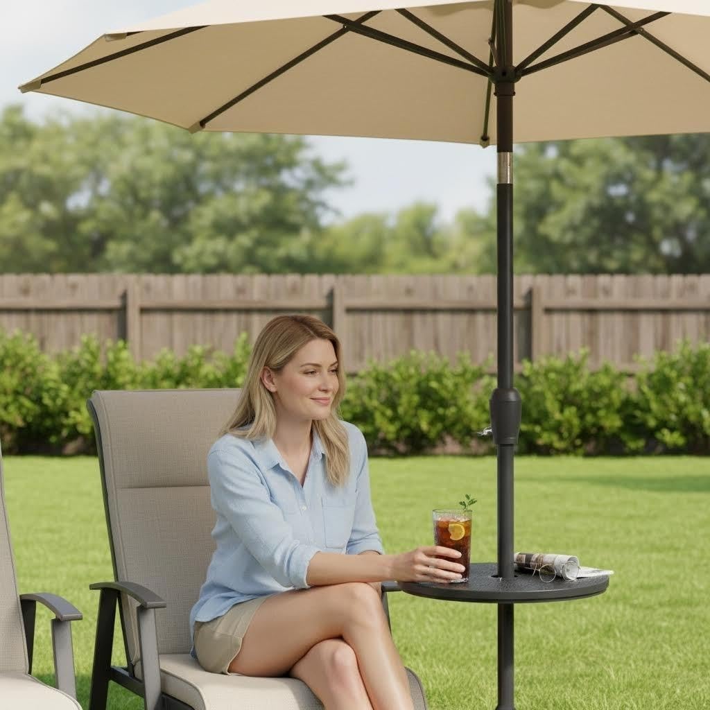 Diyfire Umbrella Table, Umbrella Side Table, Patio Umbrella Table Tray with Hole, Beach Umbrella Base Table, Outdoor Table with Umbrella Hole for Garden, Balcony, Deck, Poolside, Black