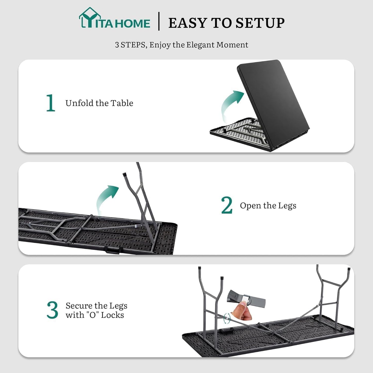 YITAHOME 6ft Folding Table w/1.38" Thick Tabletop Heavy Duty, Portable Outdoor Folding Table w/Carrying Handle for Camping Picnic Parties/Indoor Events, Black