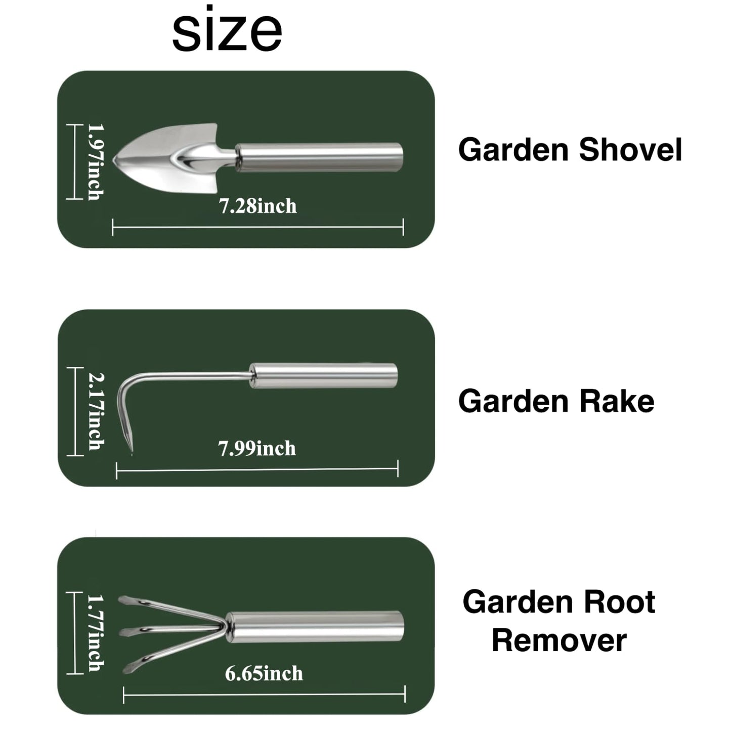 3-Piece Stainless Steel Garden Tools Set with Gloves- Shovel, Rake, Weeder for Indoor Outdoor Use, Ergonomic Handles for Succulents, Potted Plants & Seedlings