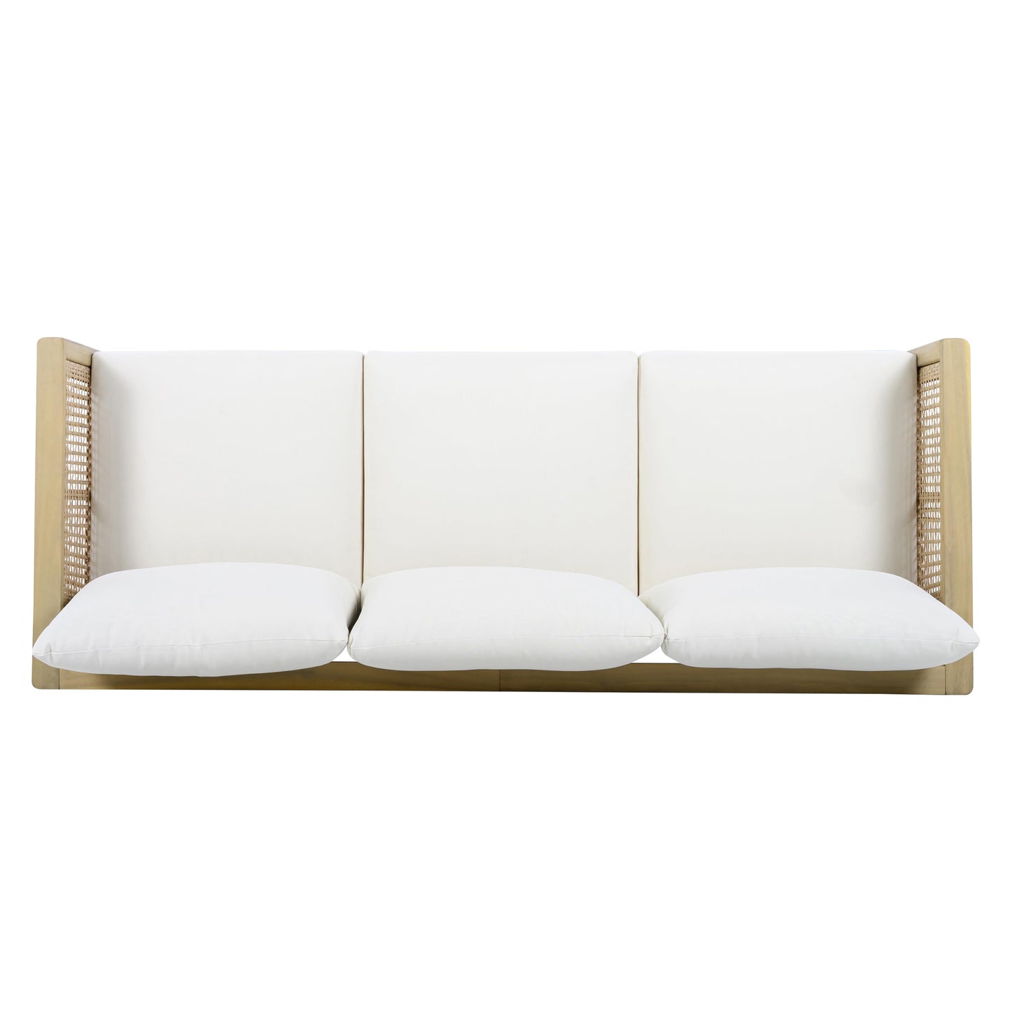 Christopher Knight Home Teras Acacia Wood Outdoor 3 Seater Sofa with PE Wicker Armrest, Solid Wood Patio Sofa with Removable Cushion, Comfy Lounge Sofa for Patio Furniture Set, Light Teak+Beige