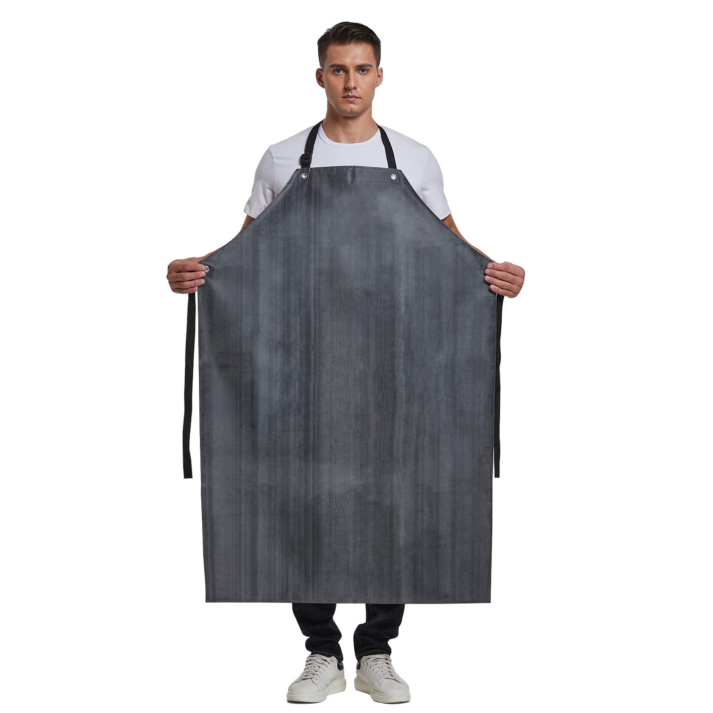 RECECASA Rubber Waterproof Apron Butcher Heavy Duty -Oil Chemical Resistant Thick Work Safety Gardening Aprons - Best for Cleaning Fish, Dog Grooming, Lab Work, DishWashing (Black Red, L)