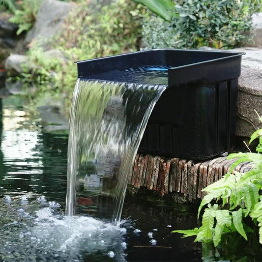 NFESOLAR Pond Waterfall Spillway Kit, Includes Waterfall Box, Filter Media, 1200GPH Water Pump and 10 FT Corrugated Tubing, for Ponds and Streams up to 3,000 Gallons N4332