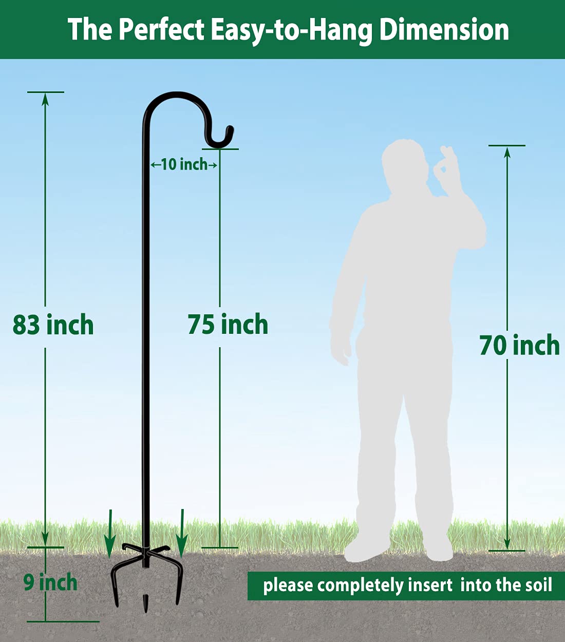 Artibear Adjustable Outdoor Shepherd Hook Stand with 5 Prong Base, 92 Inches Tall 3/5 in Thick, Shiny Black (2 Packs)