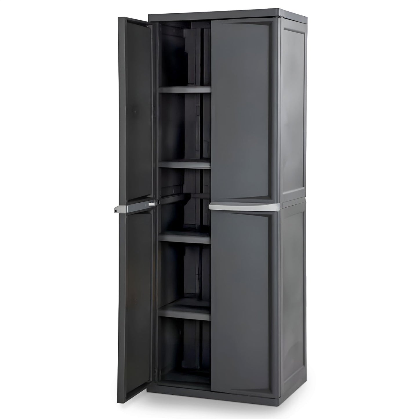 Sterilite 4 Shelf Cabinet, Heavy Duty and Easy to Assemble Plastic Storage Unit, Organize Bins in the Garage, Basement, Attic, Mudroom, Gray, 1-pack