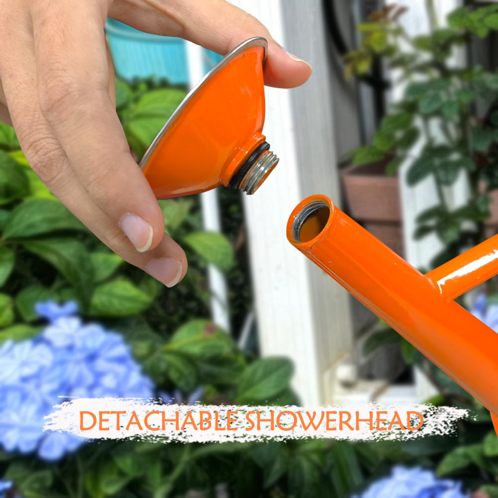 yourjoy Metal Watering Can, One Gallon Watering Cans Stainless Steel for Outdoor Indoor Garden Plants Watering (Stainless Steel Handle Orange)