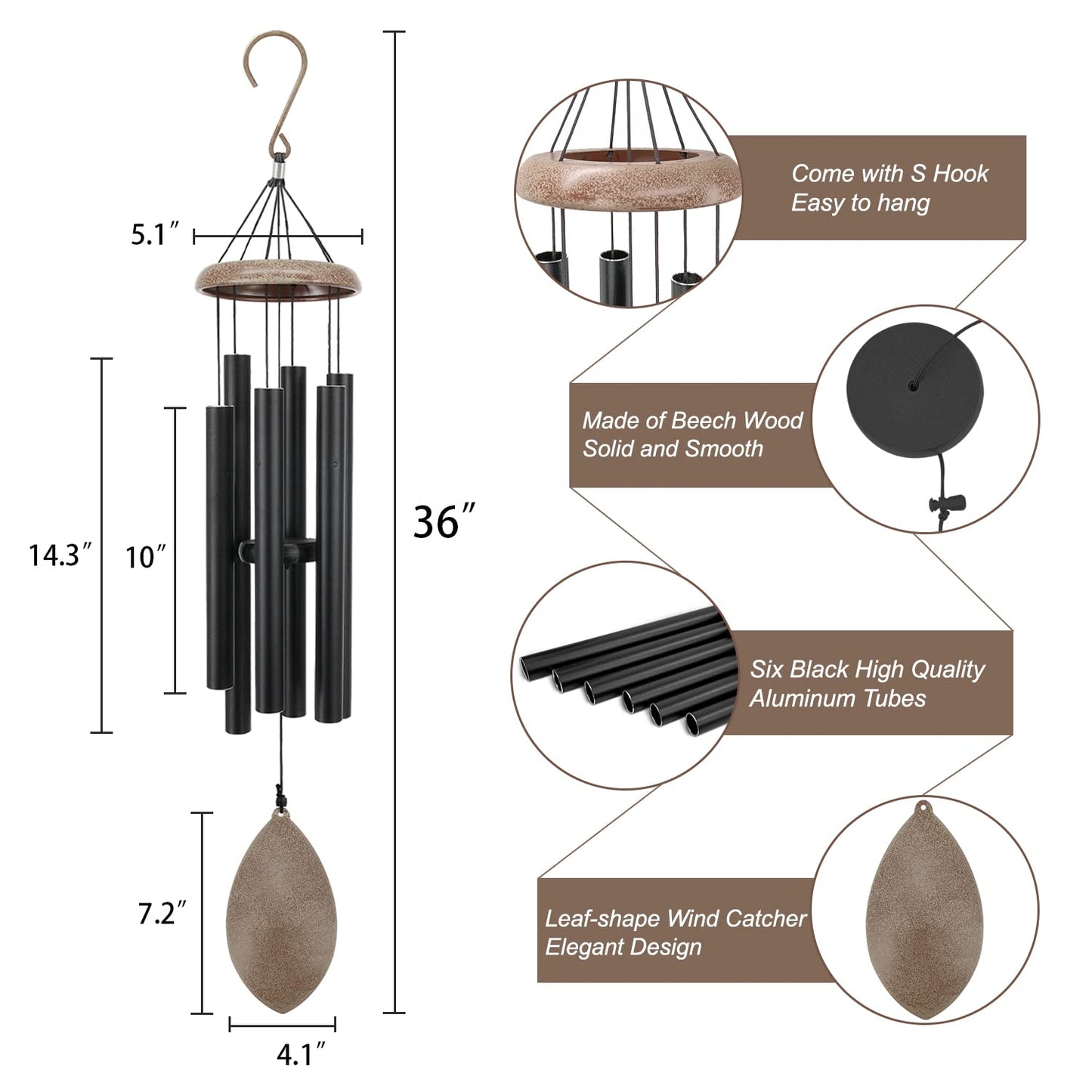 ASTARIN Wind Chimes for Outside Deep Tone,36 Inch Windchime Outdoors，Chimes for Outdoors,Sympathy Wind Chimes Memorial for Mom Dad，All Metal Wind Chime