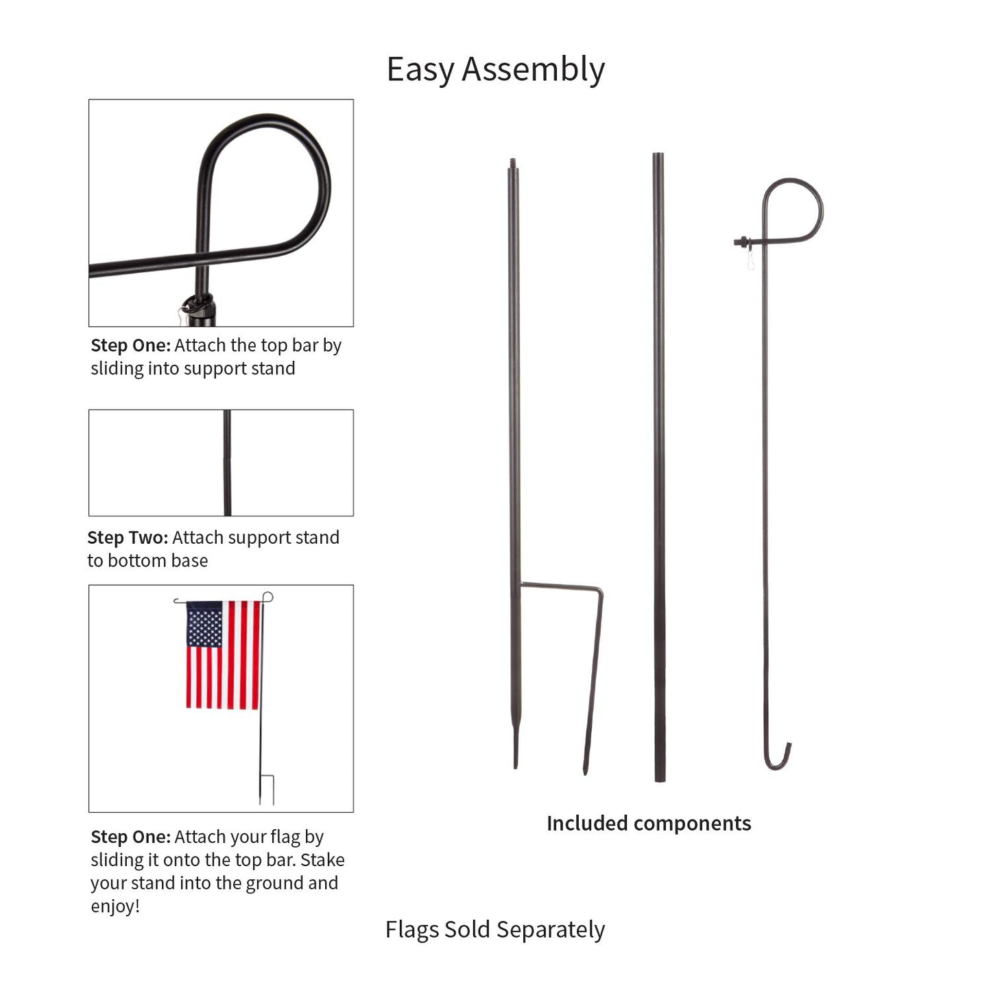 Evergreen Oversized Metal Outdoor Flag Stand 7-Feet Tall & 40-Inch Wide | Sturdy 5 lbs Solid Steel Black | Fits 3x5 and Smaller American Flag and Seasonal | Home Garden Planter House Décor