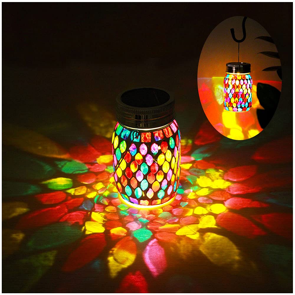 Mosaic Lights Outdoor Hanging Lanterns, Rechargeable Mosaic Solar Lanterns， Outdoor Waterproof Solar Night Lights Table Lamps for Decorations