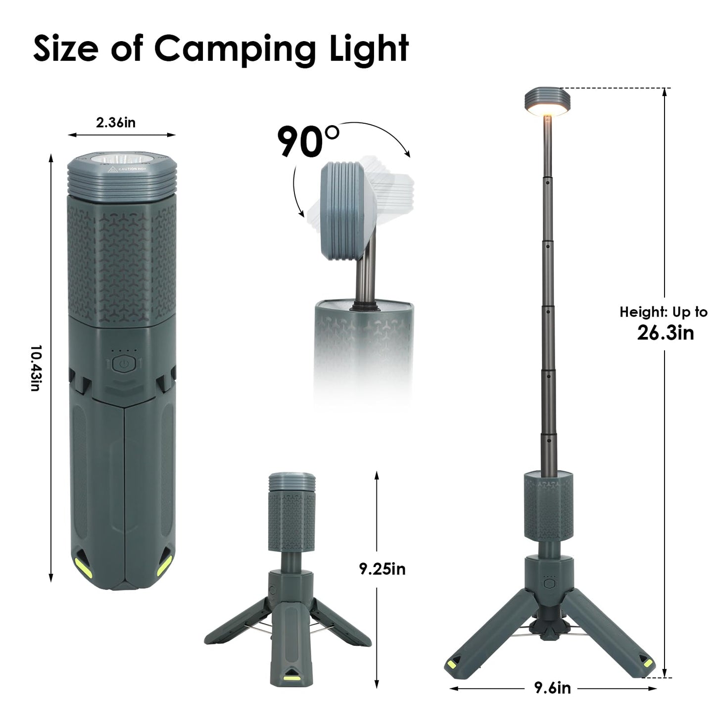 Telescopic Camping Lights,Portable Camping Lantern with Storage Bag,10500mAh Rechargeable Outdoor Adventure Emergency Light,Waterproof LED Work Lights with Magnetic (Gray)