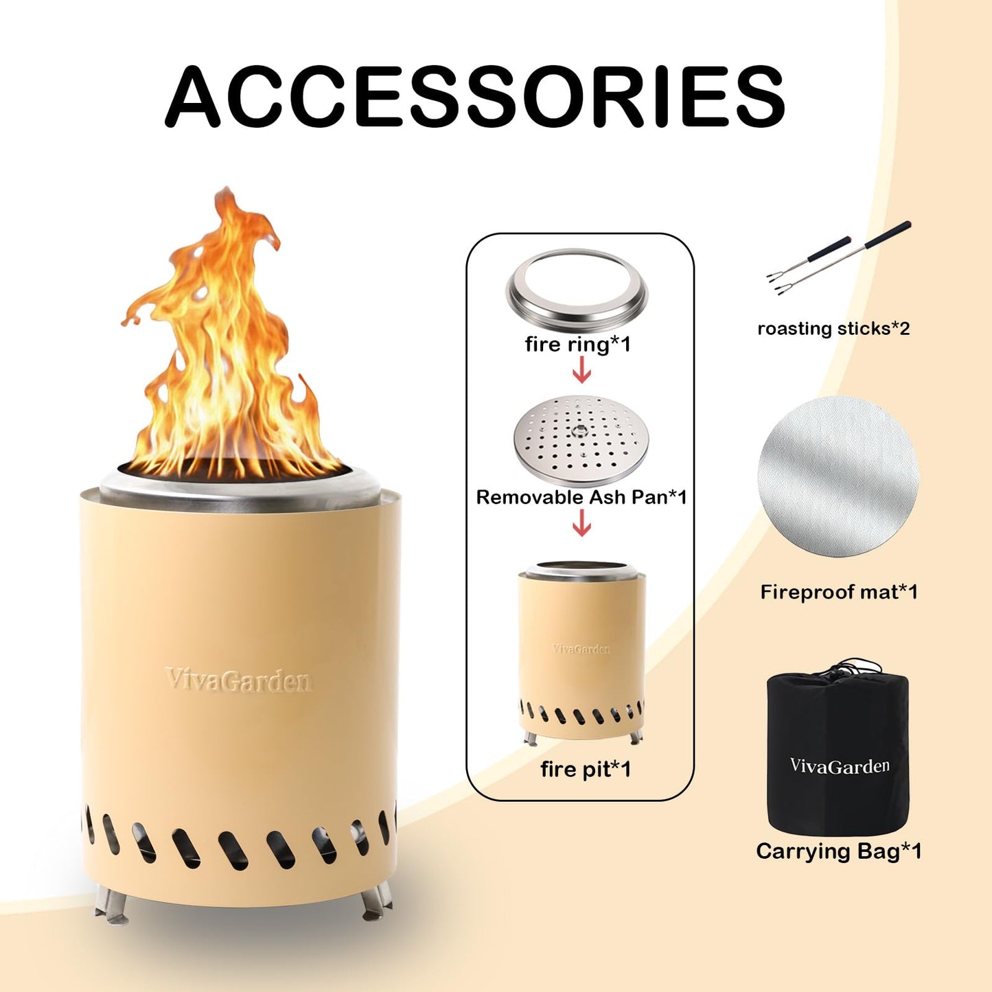 Tabletop Fire Pit 9.7 x 7.1 inch by Viva Garden, Low Smoke Camping Stove for Outdoor & Patio, Fueled by Pellets or Wood (Yellow, 9.7 x 7.1 inch)