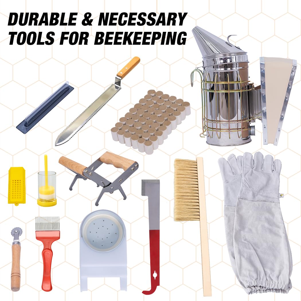 MayBee 10-Frame Beehive Starter Kit, Bee Hive Kit Dipped in 100% Beeswax, Bee Hives Boxes Starter Kit Includes Beekeeping Supplies Tool Kit and Bee Suit
