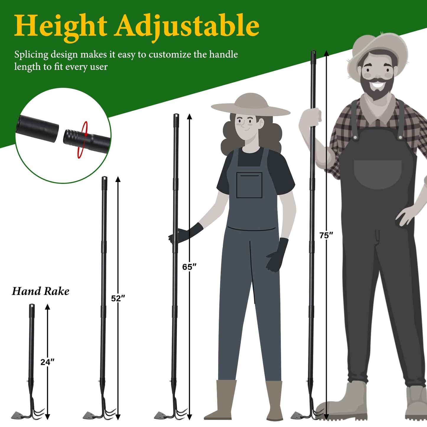 Garden Hoe - Heavy Duty 2 in 1 Hoe Garden Tool with Cultivator Claw Rake,75 Inch Long Handle Hoes for Weeding,Loosening Soil,Hand Weeder Tools for Indoor Outdoor Gardening,Planting,Cultivating,Digging