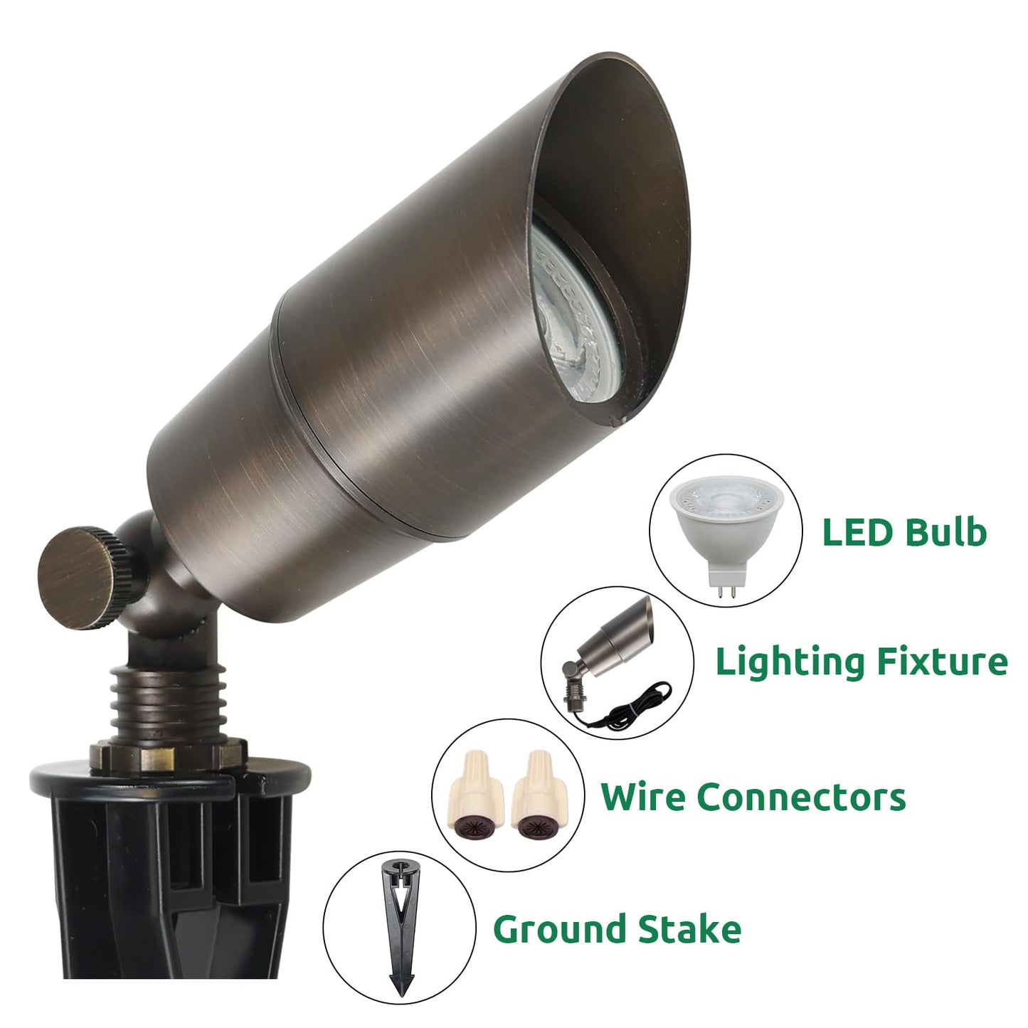 DOSHINE® Solid Brass Landscape LED Spotlights Outdoor Low Voltage Landscape Lighting AC/DC 12V Uplight Accent Light for Tree Garden Yard with Replaceable 5W 3000K Warm White 560LM MR16 Bulb (4-Pack)