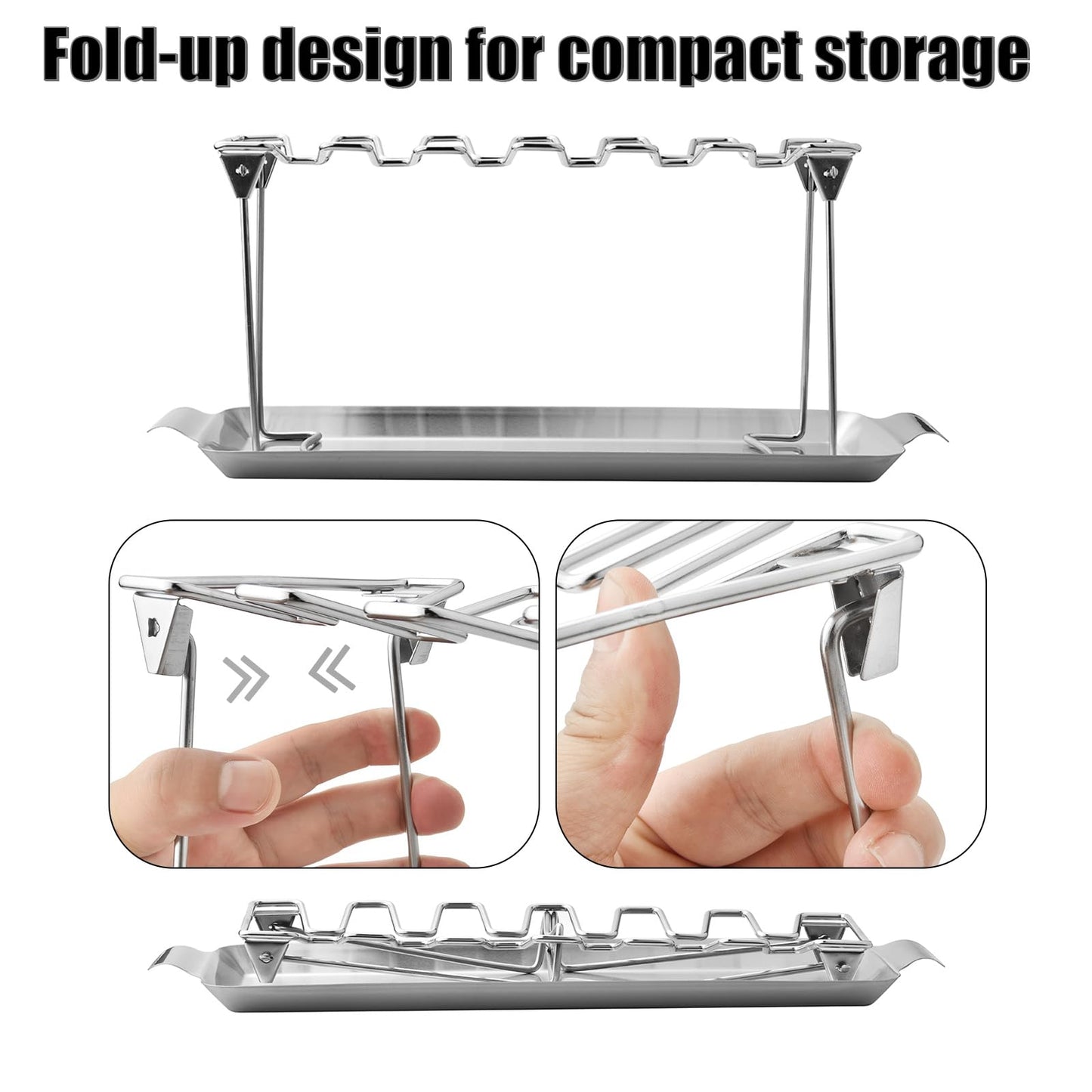 RTT Chicken Leg Rack for Grill with Drip Tray - Easy to Use 12 Slots Chicken Wing Rack - Premium Stainless Steel Chicken Drumstick Rack for Smoker - Chicken Drumstick Holder for Grill Accessories