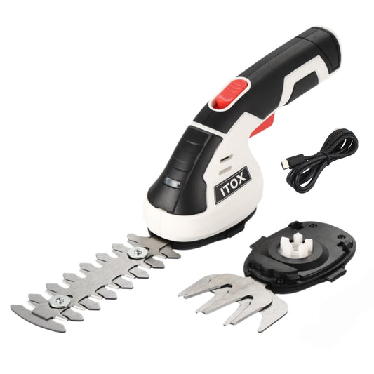 ITOX Cordless Grass Shear & Shrubbery Trimmer - 2 in 1 Handheld Hedge Trimmer Electric Grass Trimmer Hedge Shears/Grass Cutter Rechargeable Lithium-Ion Battery and Type-C Cable Included (White)