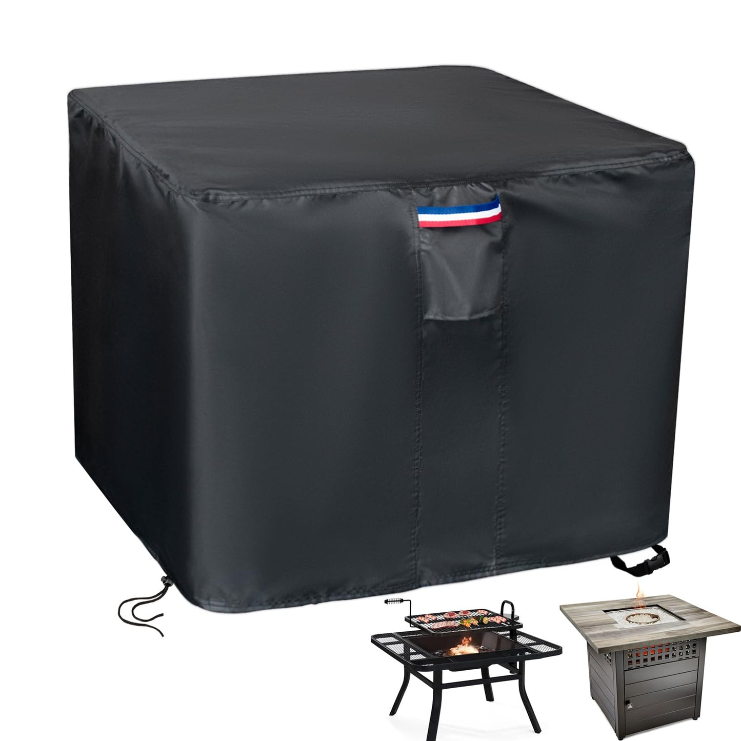 Topcover Fire Pit Cover,38 inch Square Propane Gas Outdoor Fire Table Cover,600D Waterproof and Windproof Heavy Duty Fabric Firepits Covers for Patio Table Fireplace －38"Lx38"Wx28"H,Black