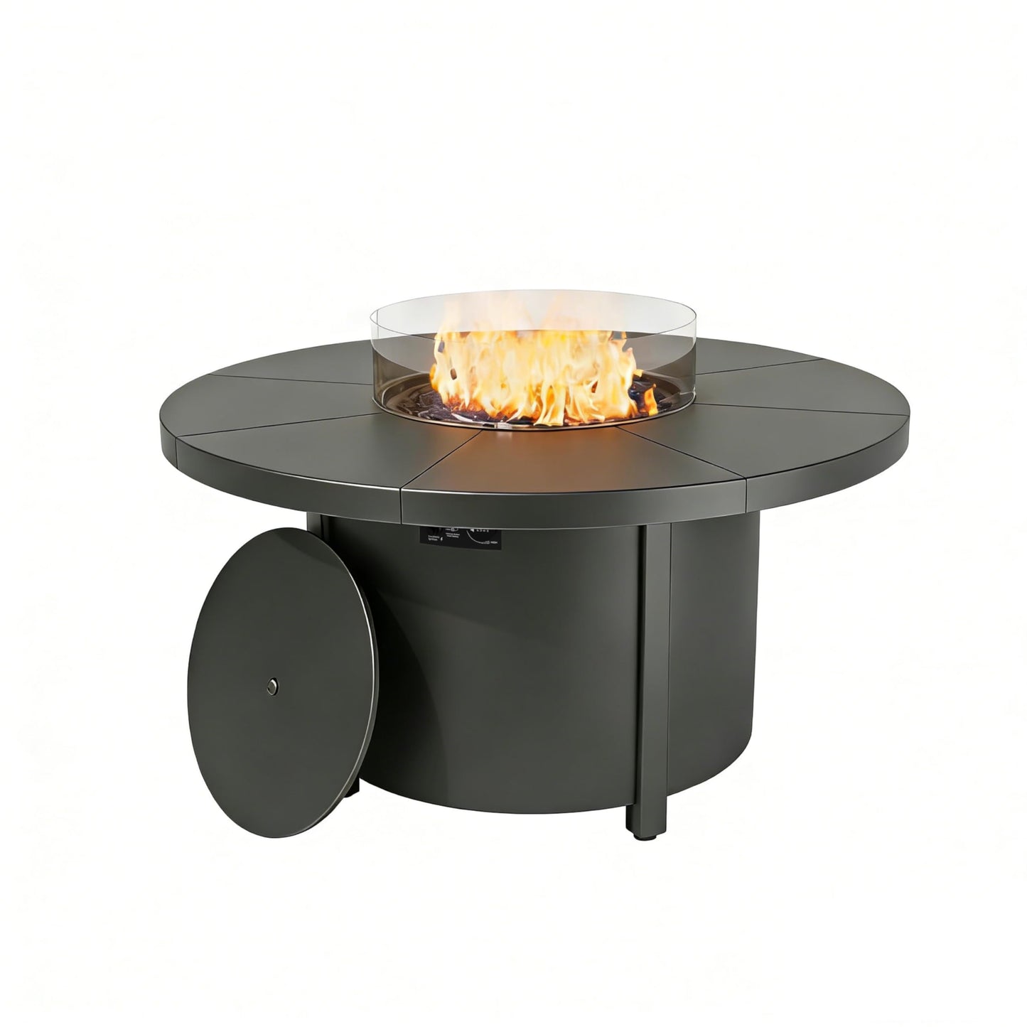 ASJMR 48 Inch Round Propane Fire Pit Table, 55000 BTU Auto-Ignition Gas Fire Pit with Steel Tabletop, Adjustable Flame, Windshield, Lid & CSA Certification for Patio Backyard Garden