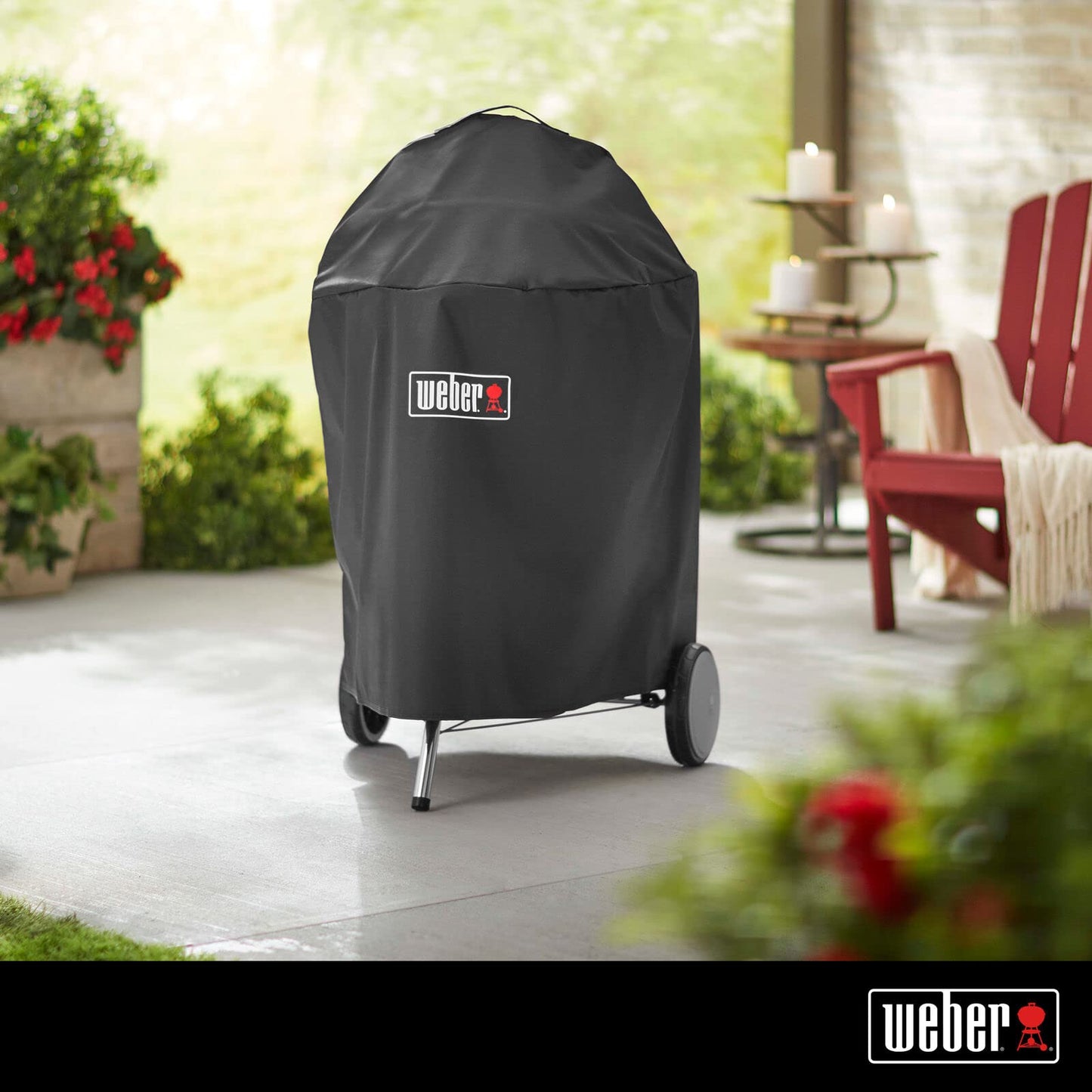 Weber Premium 22‑Inch Charcoal Grill Cover, Black – UV‑Resistant, Breathable & Water‑Resistant Polyester, Secure Strap Fit, Fits 22" Weber Kettle Grills, Fade-Resistent