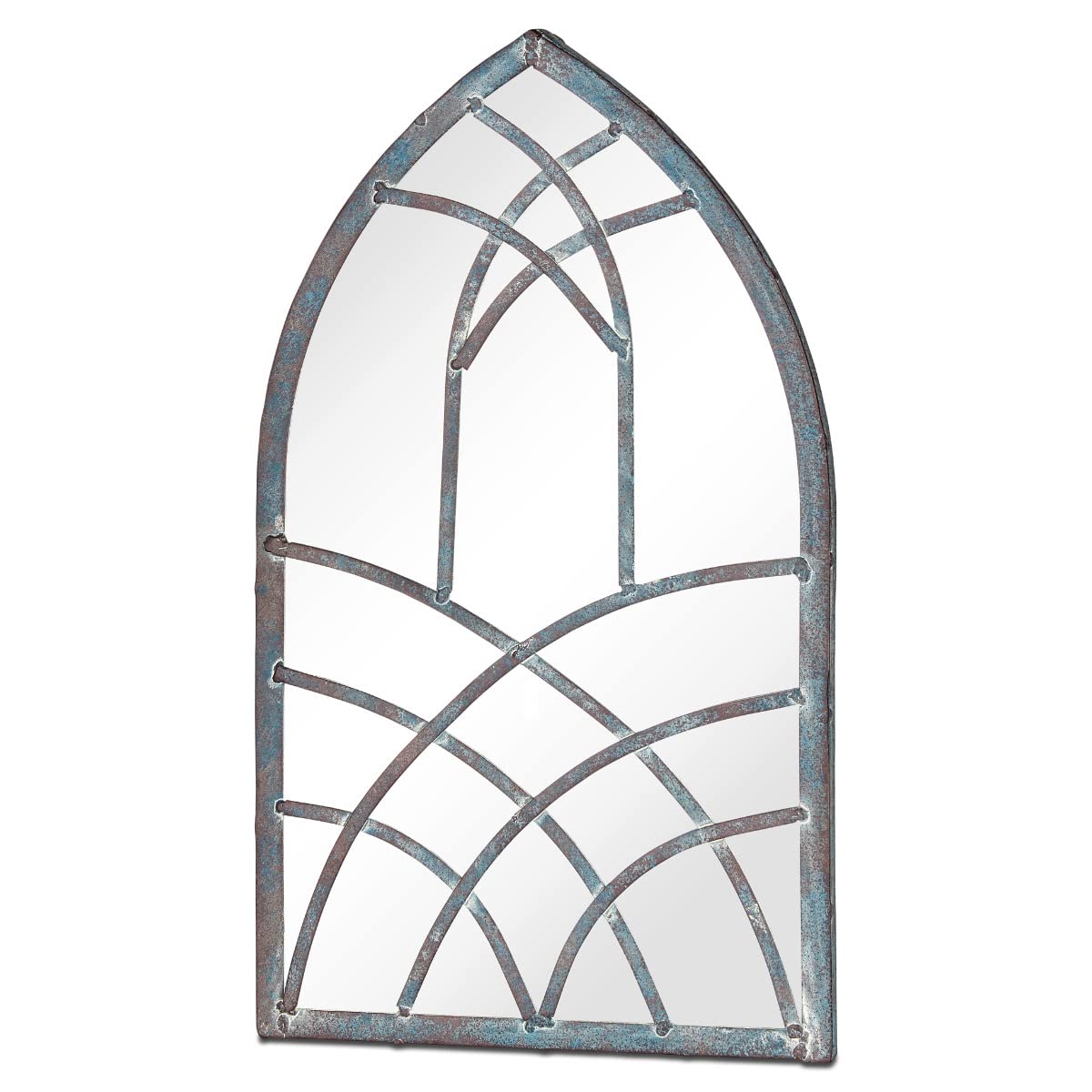 MirrorOutlet Large Metal Rustic Arched Shaped Window Garden Outdoor Mirror 40cm X 24cm, Silver, GM081