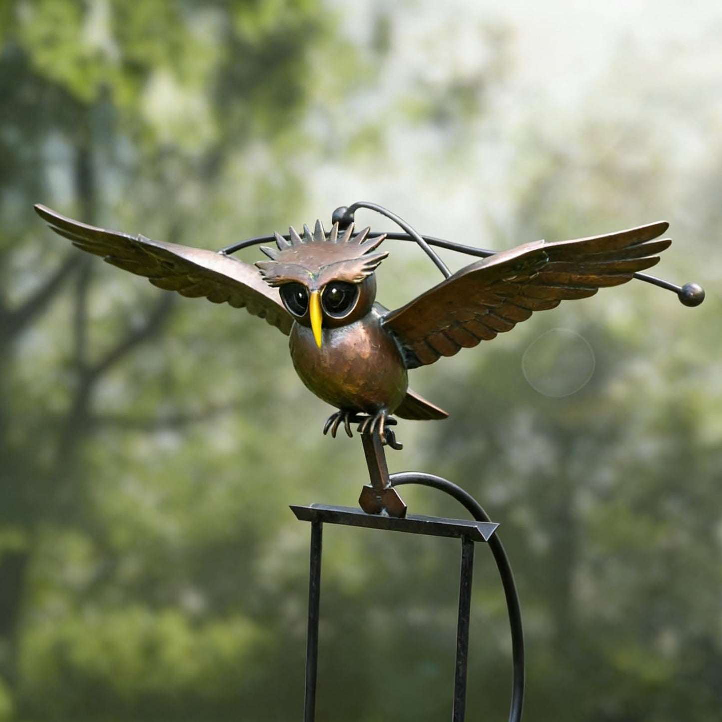 Metal Owl Garden Stake Decor, Owl Garden Rocker Outdoor Metal Owl Sculpture, Kinetic Owl Decorative Garden Stakes for Outdoor Garden Lawn Yard (Standing Owl)