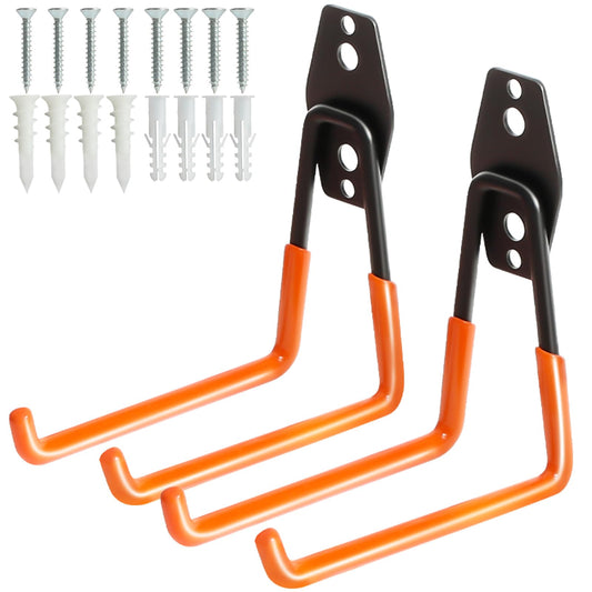 KURUI Heavy Duty Wall Hook for Tool/Water Hose, Garden Hose Holder Wall Mount for Indoors Outside, 2 Pack Garage Storage Hanger for Hanging Shovel/Ladder/Extension Cord, Metal Utility Hook Organizer