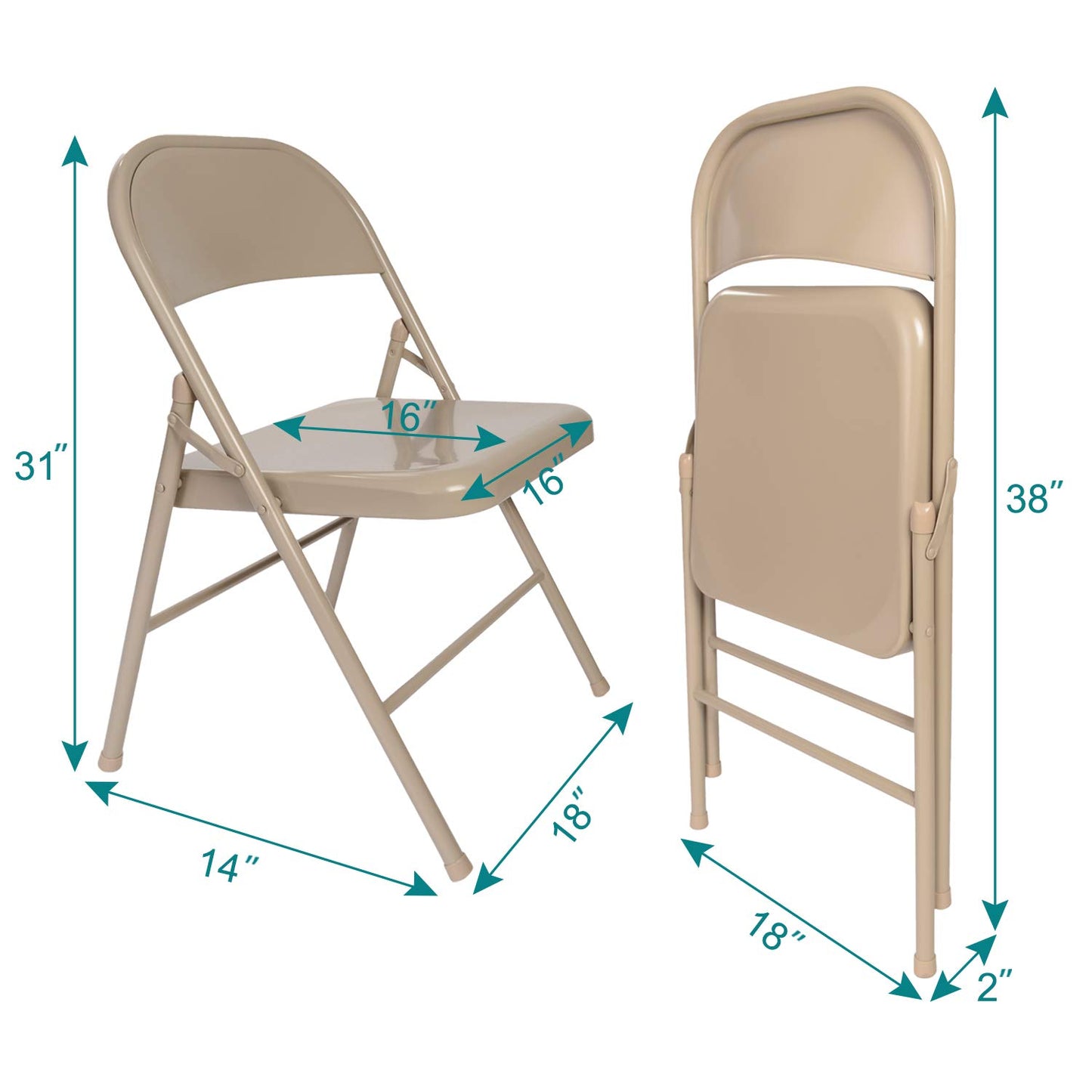 VECELO Metal Folding Chairs 4 Pack, Double Hinged Steel Frame Easy Foldable&Stackable for Office Kitchen Dinning Wedding Patio and Garden