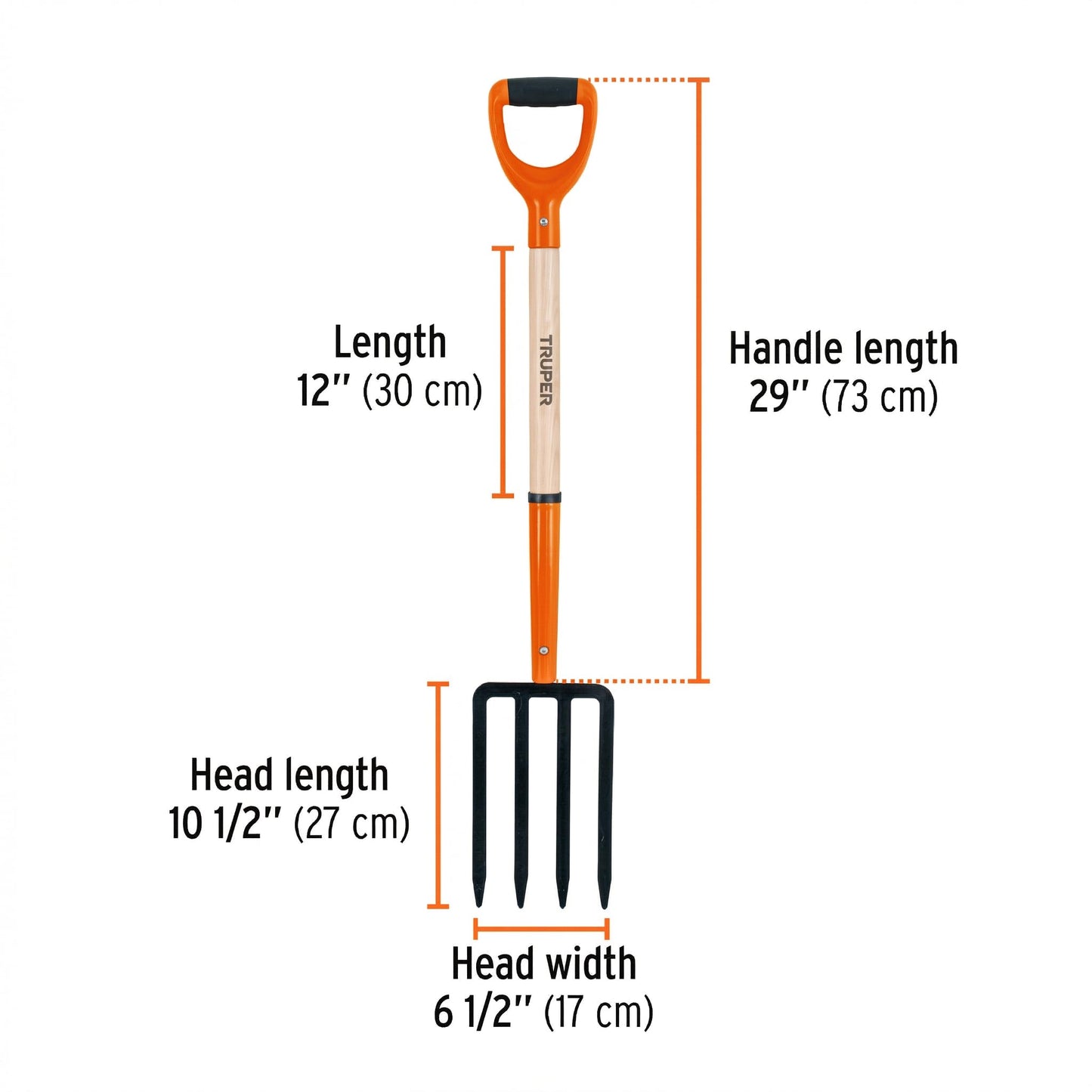 Truper Garden Fork, 4 Tines, 29-Inch Ash Wood Handle with Comfort Grip Y Handle, Forged One-Piece Steel Head (Model BJ-4P / 11018)