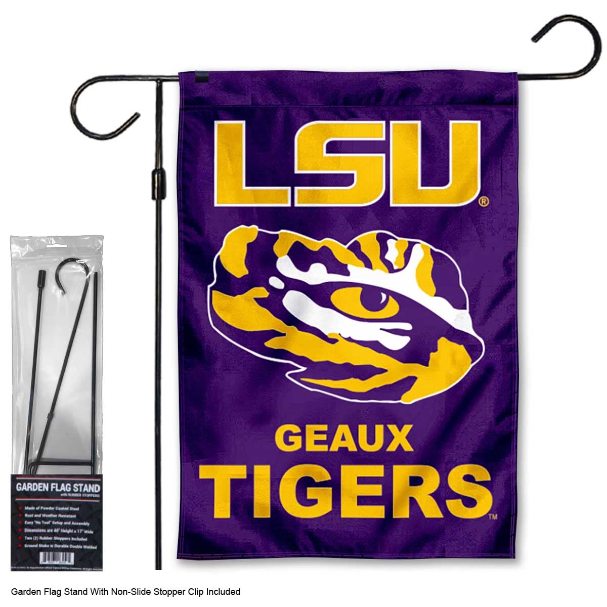 Louisiana State LSU Tigers Geaux Garden Banner Flag with Stand Pole Holder