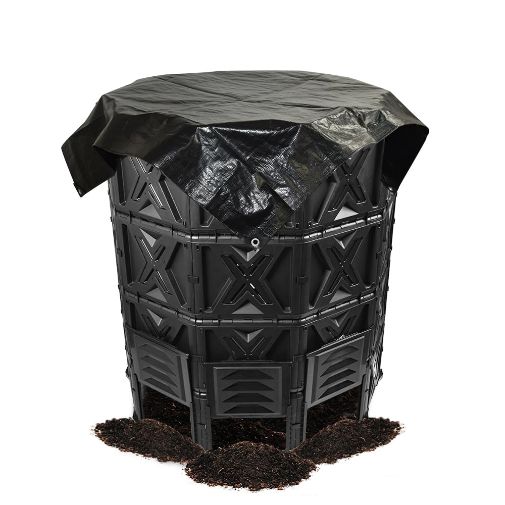 EJWOX 190 Gallon Large Outdoor Compost Bin, 720L Garden Composter with Aeration Vents, BPA-Free PP Panels, Modular Structure with Bottom Access Door and Lid