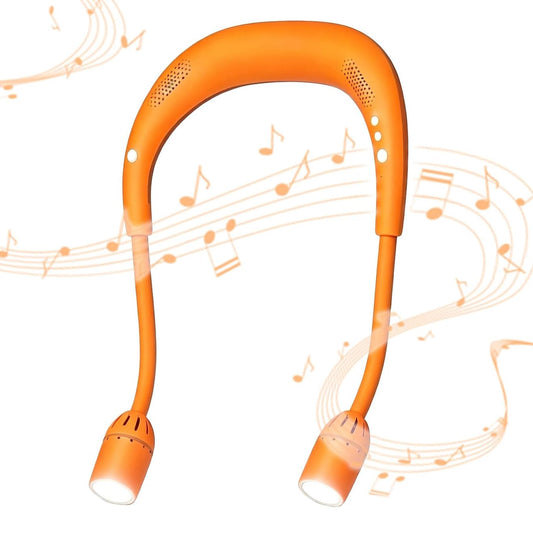 Plynvexa Neck Reading Light with Built-in Music, Hands-Free LED Book Light, 80H Runtime, 3 Brightness Levels, SOS/Flash Modes, Relaxing Music Light for Reading in Bed, Knitting, Camping-Orange