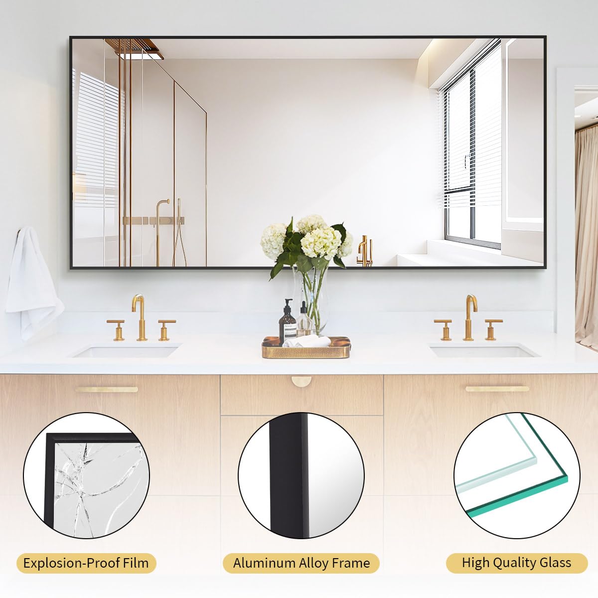 Koonmi 71"x30" Floor Mirror Full Length, Bedroom Floor Body Mirror with Stand, Large Black Mirror, Leaning, Standing or Hanging Horizontally/Vertically