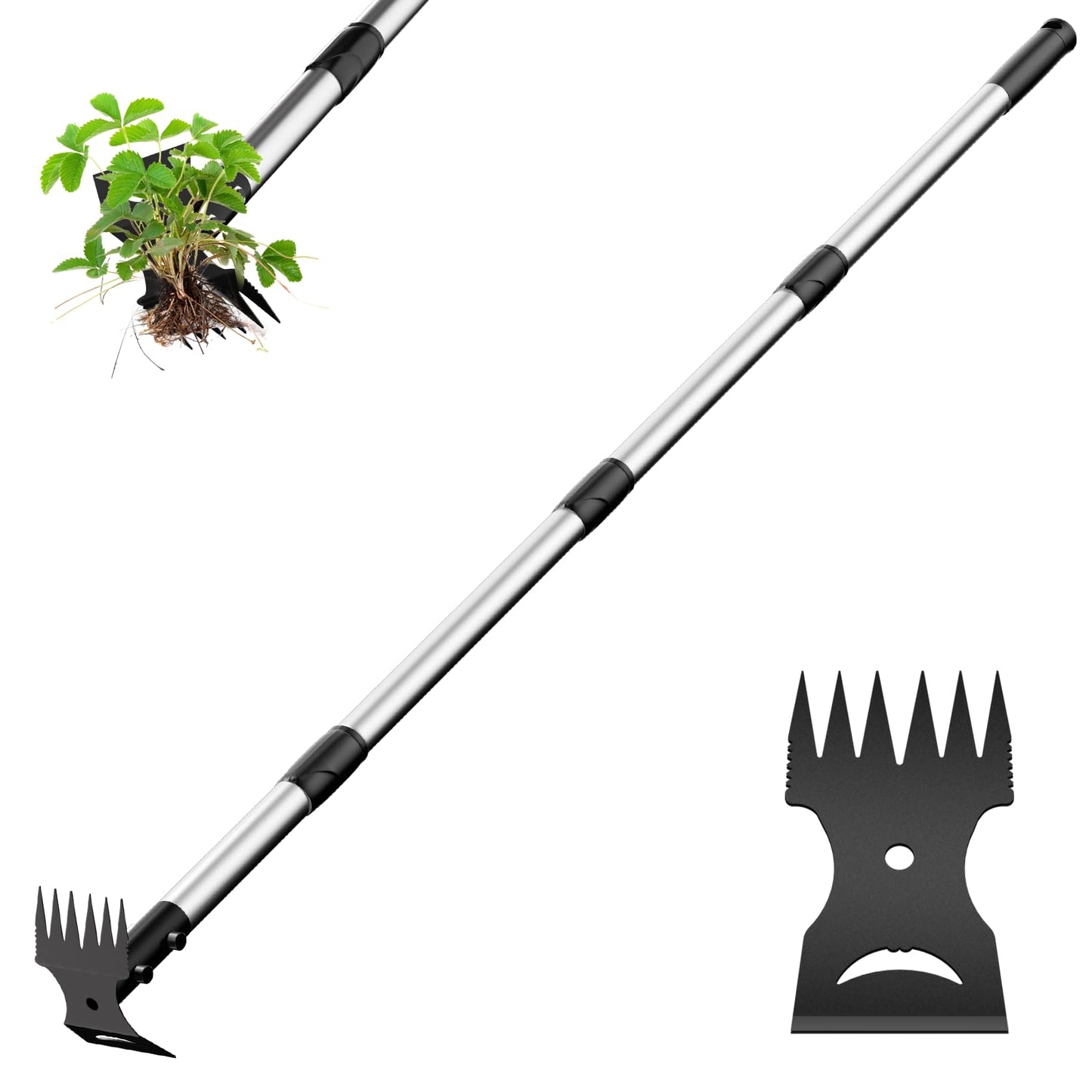 Ukiupop Weed Puller Tool with Long Handle – 2-in-1 Handle Garden Hoe and Weed Rake, Hoe Garden Tool for Home Gardens, Lawns, and Yards