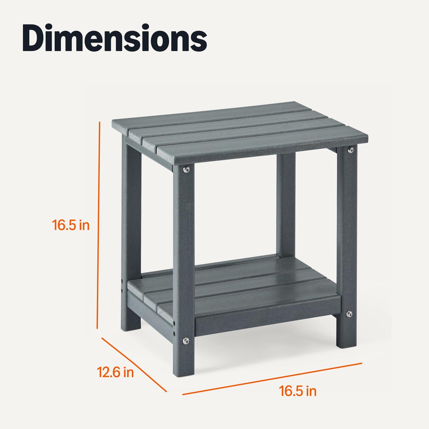 Amazon Basics Outdoor Side Table with Lower Shelf, Weather-Resistant Stainless Steel, 41.91cm x 32cm x 41.91cm, Grey, 1-Pack