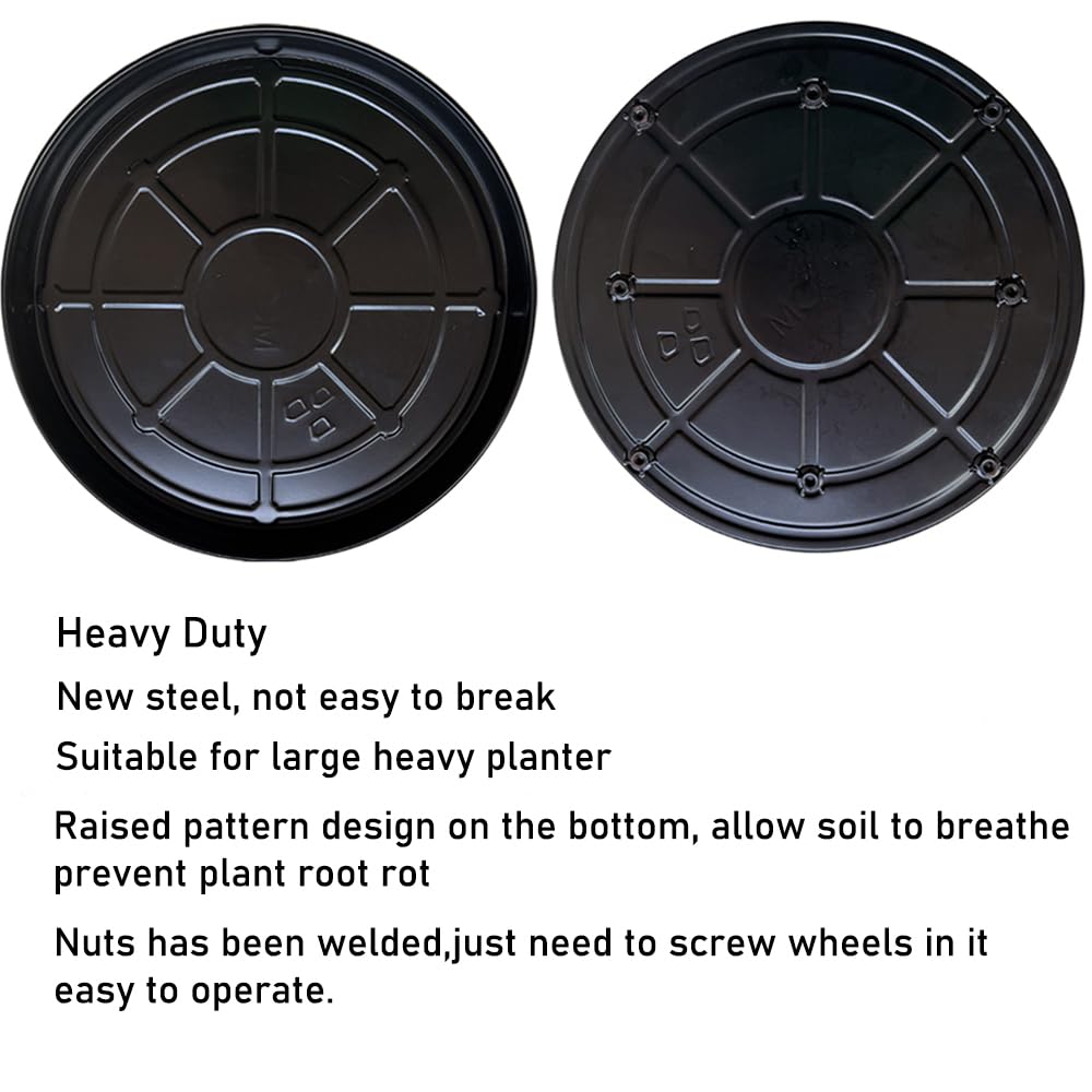 SIAMO 18" Heavy Duty Plant Caddy (470lbs Capacity)-Lockable Non-Scratch Swivel Casters Rolling Plant Stand Dolly Saucer for Large Ceramic Planters & Heavy Trees Indoor & Outdoor,Black,1-Pack