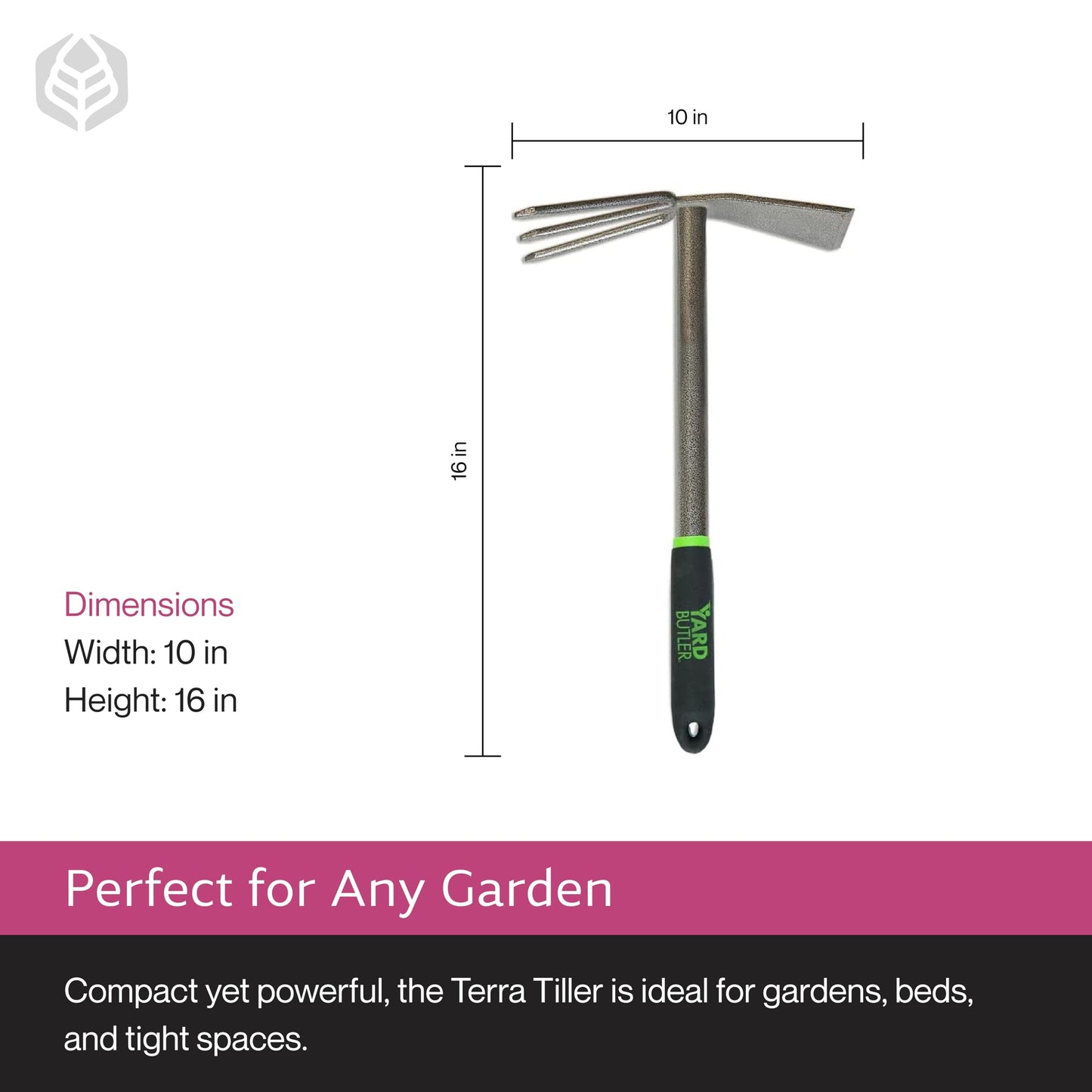 Yard Butler ITT-4T Terra Tiller Hand Cultivator - Essential Gardening Tool for Yardwork - Power-Coated Steel Construction - Comfortable Grip - Long-Lasting - Rust-Resistant