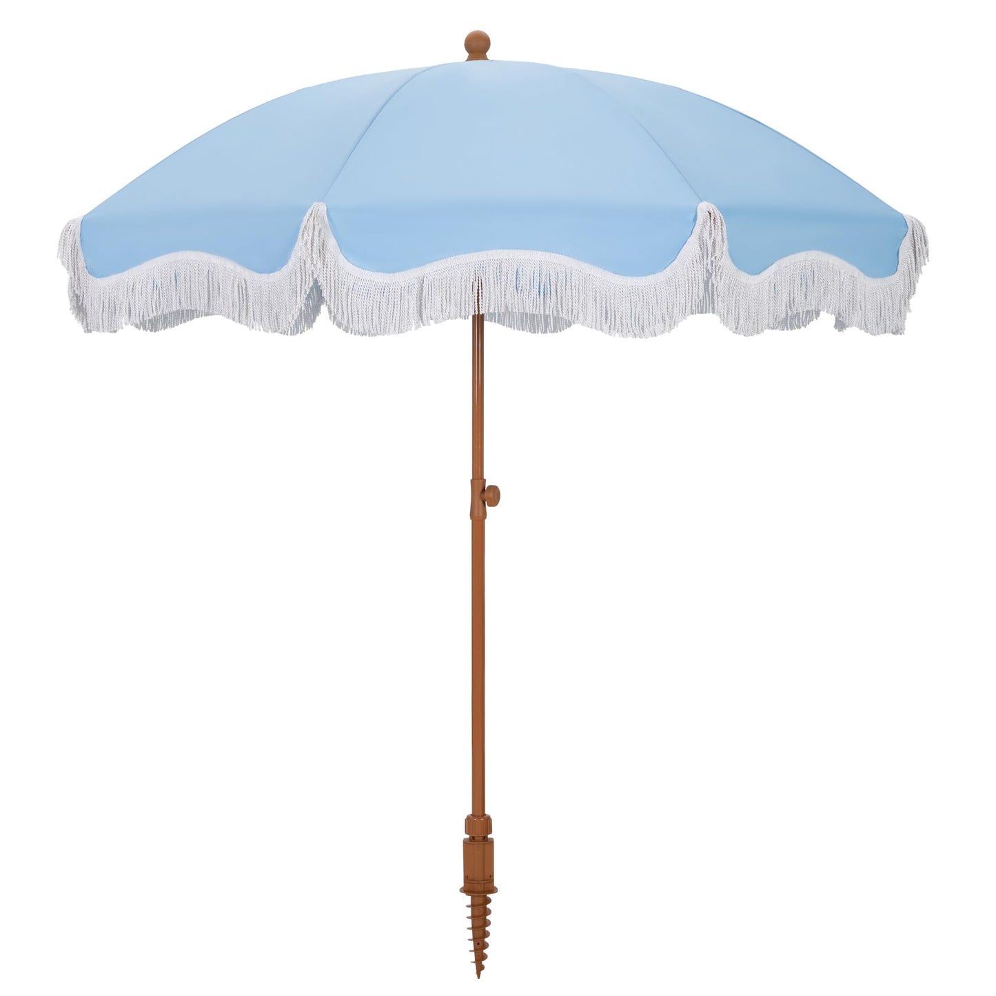 HERA'S PALACE 7 ft Heavy Duty Beach Umbrella with Sand Anchor, Fringe Umbrella for Sand, UV 50+, Patio Umbrella with Tilt Pole for Garden Pool Backyard