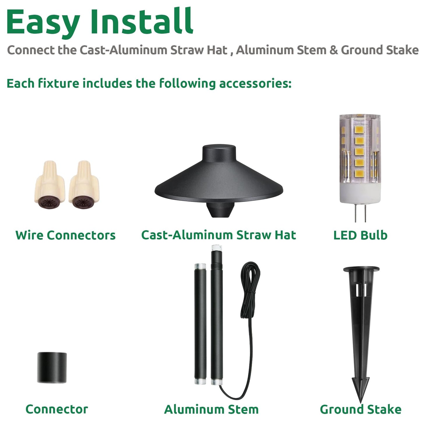 Lumina Lighting® Low Voltage Landscape Lighting Cast-Aluminum Path and Area Light Warm White 3W G4 LED Bulb and ABS Ground Stake Included for Yard Walkway Lawn PAL0106-BkLED6 (Black,6-Pack)