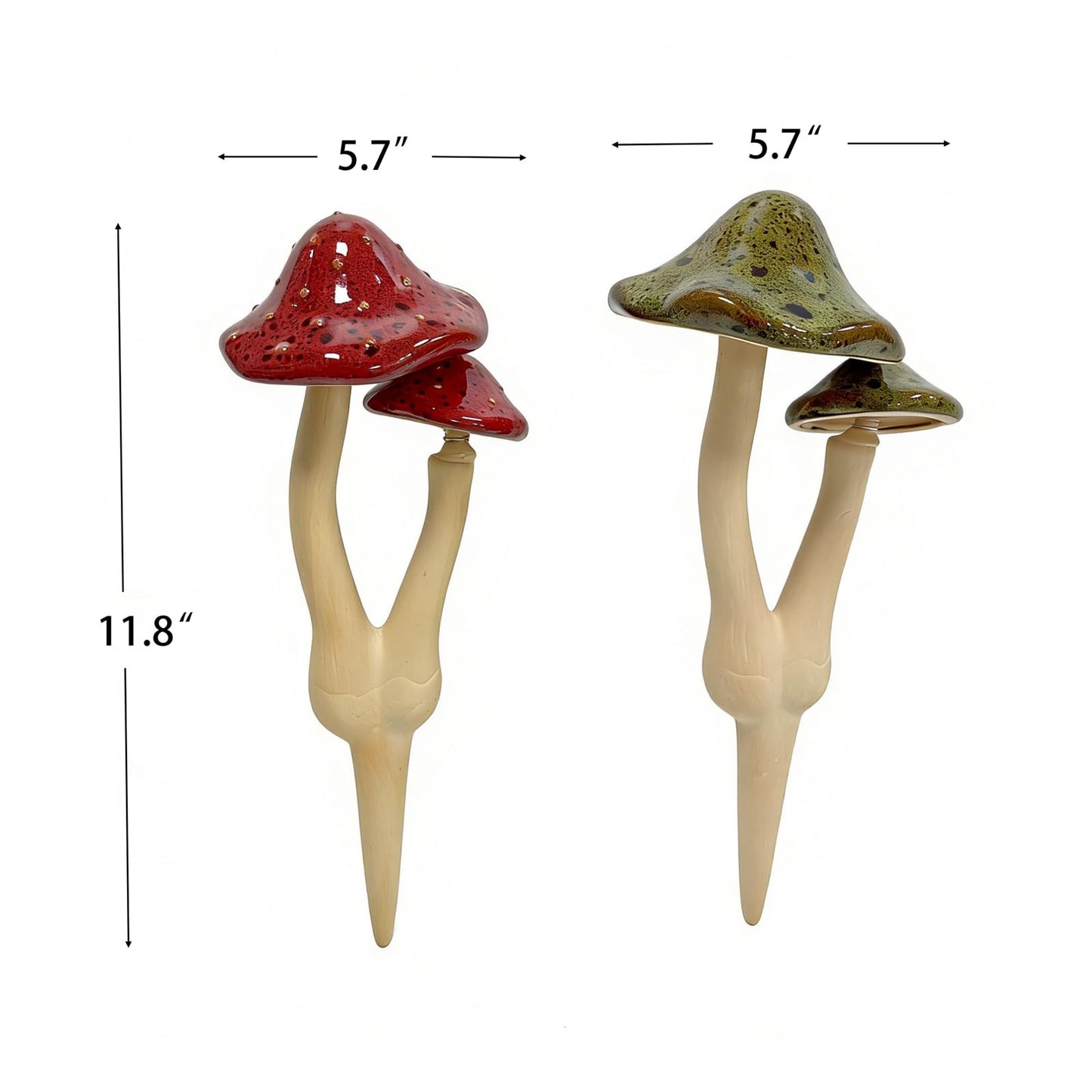 YCCKPPXTT 2pcs Ceramic Mushroom Garden Stake, Fairy Garden Figurines Decoration,Yard Outdoor Mushroom Decor, 11.8" in Height