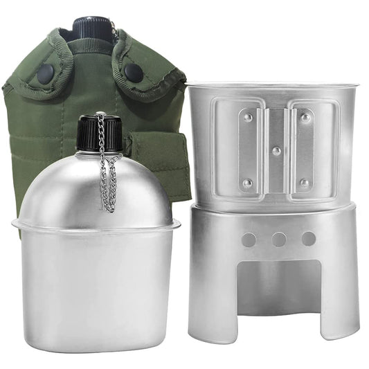 Canteen Cup Stove Pouch Kit Military Canteen with Cup for Outdoor Camping Survival Hiking Backpacking