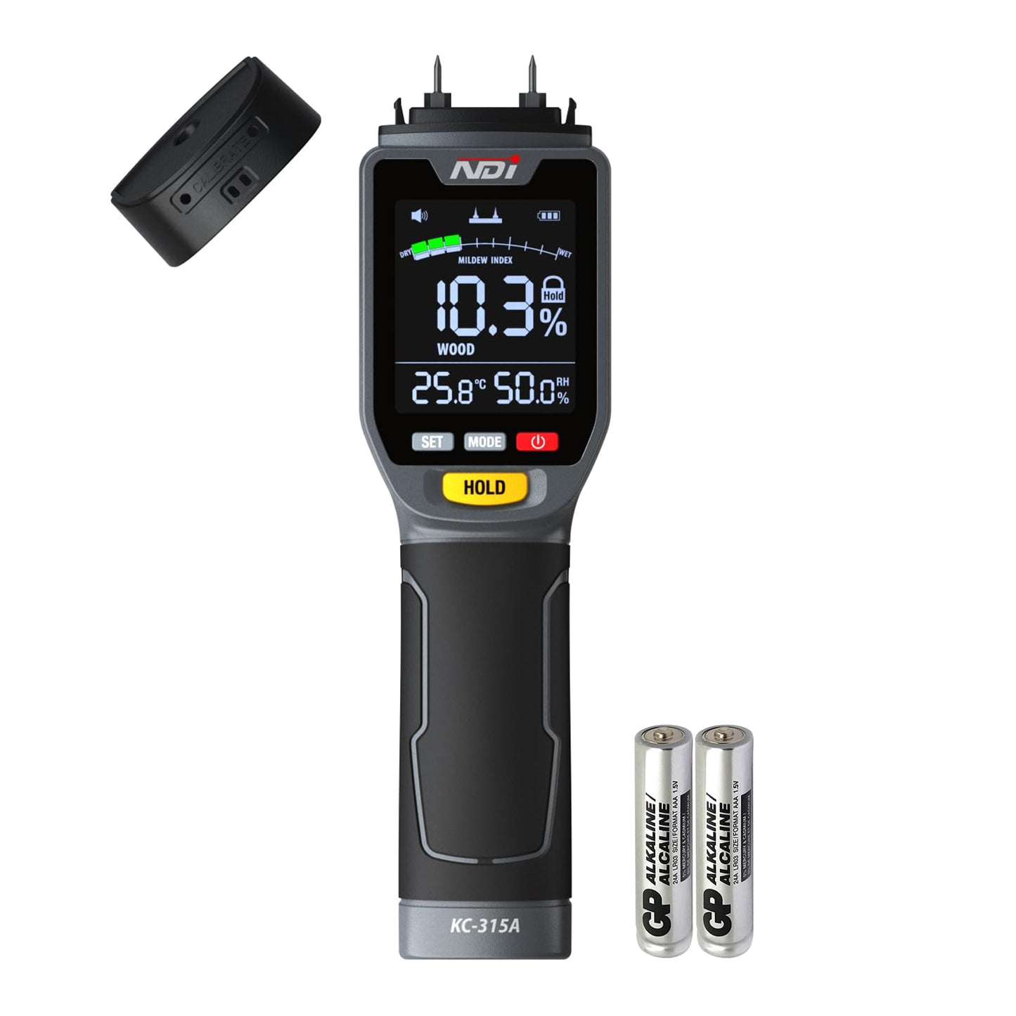NDI 4 in 1 Pin Moisture Tester, Digital Water Tester, Wood Moisture Meter, Backlit LCD Display Automatic Alarm, Low-battery Indicator, Calibration & HOLD Button for Wood Firewood Lumber Floors