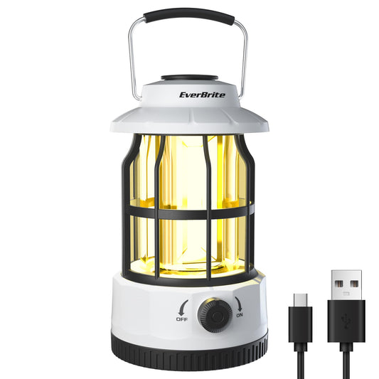 EverBrite LED Camping Lantern, USB C Rechargeable Lantern with Stepless Dimming, Vintage Portable Camping Light & Lantern for Power Outages, Hurricane, Emergency, Fishing, Home and More