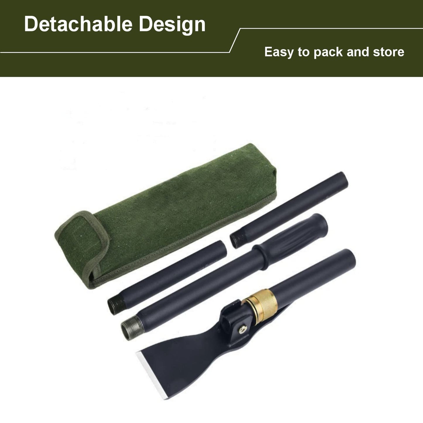TENSURELIN Folding Pickaxe Hoe for Digging, Multi-Function Detachable, Garden Hoe Long Handle with Two Extension rods, Great for Loosing Soil, Camping Shovel for Outdoors