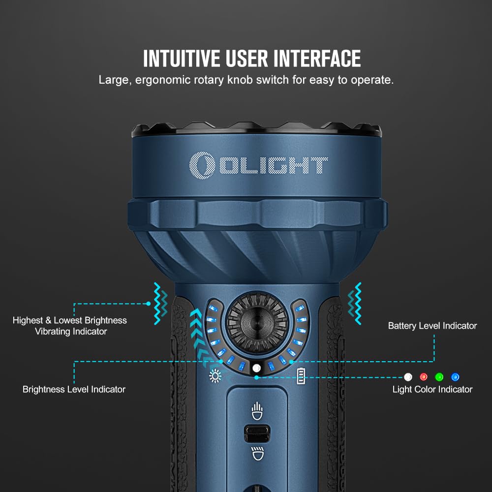 OLIGHT Marauder Mini 7,000 Lumens Bright Flashlight with 600 Meters Beam Distance, Powerful RGB Lights, Magnetic Rechargeable for Outdoors Work, Hunting, and Searching(Midnight Blue)