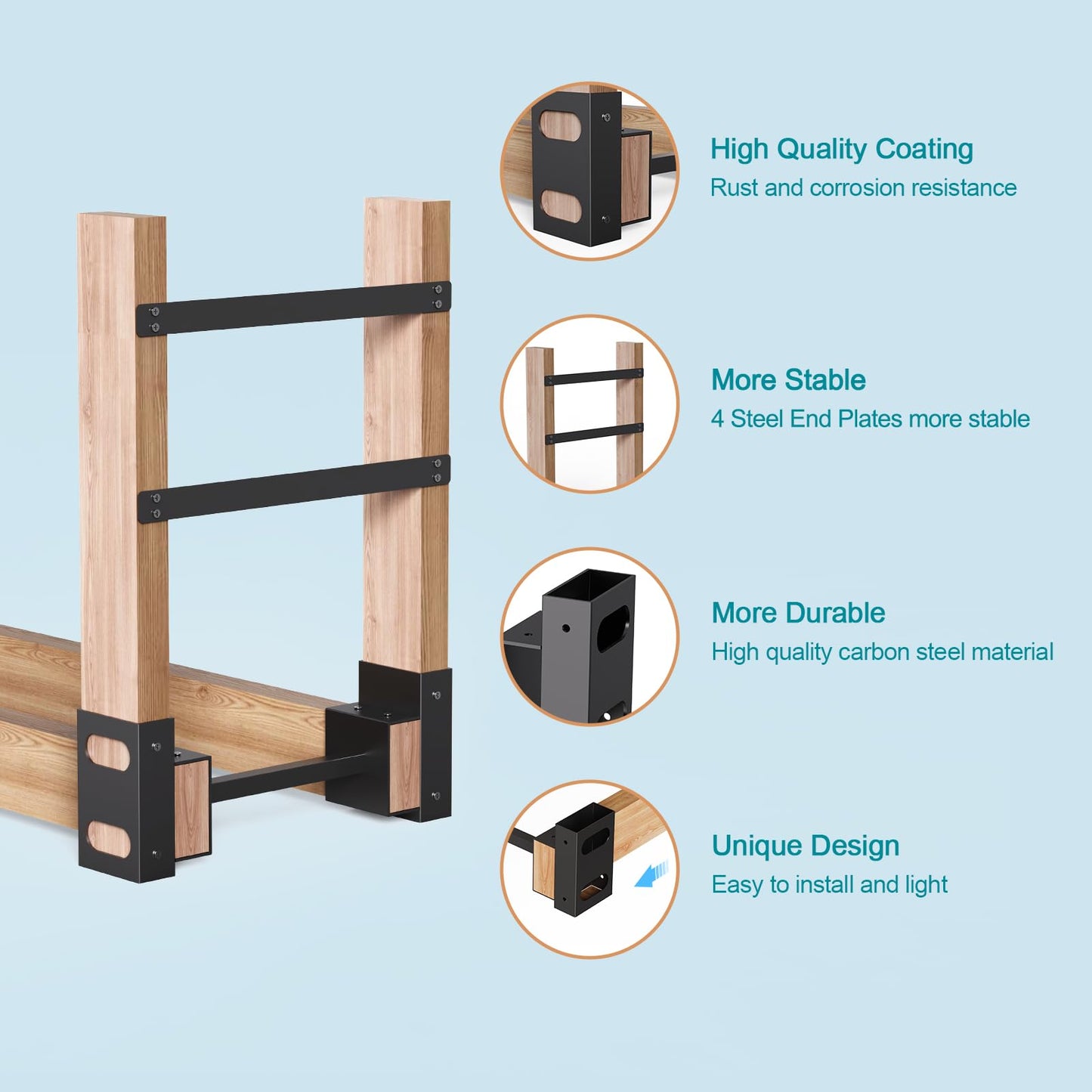 Eibikdi Firewood Rack Outdoor, Adjustable Length Wood Storage Brackets Kit, Log Stacking Stand Holder for Outdoor Indoor Fireplace, Wood Burning Fire Pits, Black, Set of 4