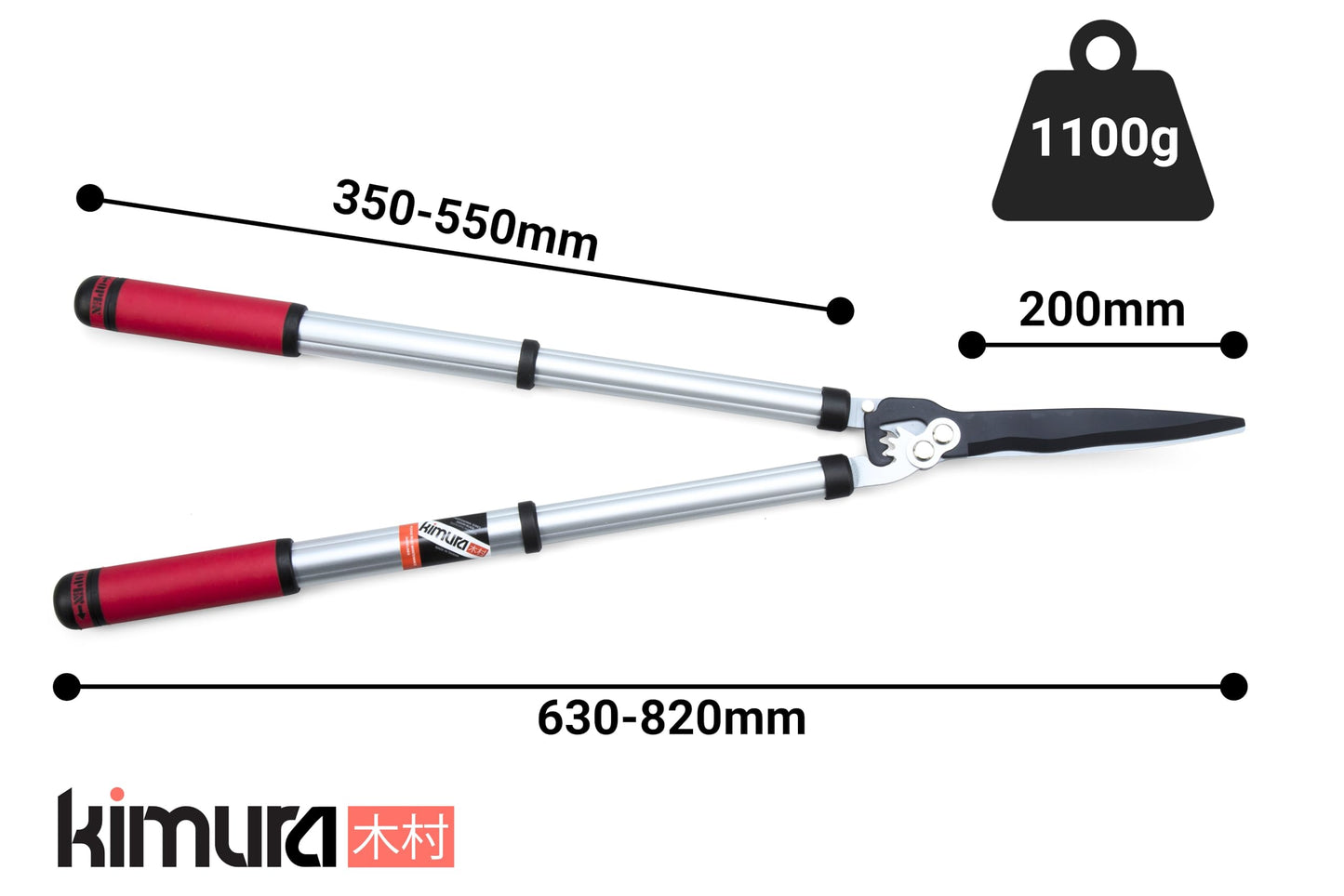 Kimura® Pro Telescopic Garden Shears - Premium Hedge Shears, Patented Gearing Technology, Lightweight Extendable Aluminium Handles, Japanese SK5 Steel Blades, Heavy Duty Gardening Shears - 650-850mm